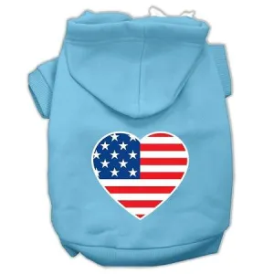 American Flag Heart Screen Print Pet Hoodies Baby Blue Size XXL (18)