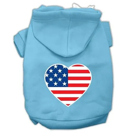 American Flag Heart Screen Print Pet Hoodies Baby Blue Size XXL (18)