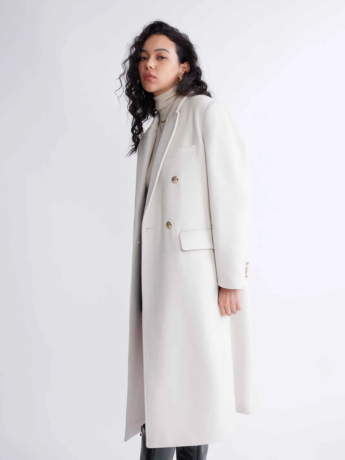 ASOBIO Classic Straight-Fitting Double-Breasted Soft Wool Coat