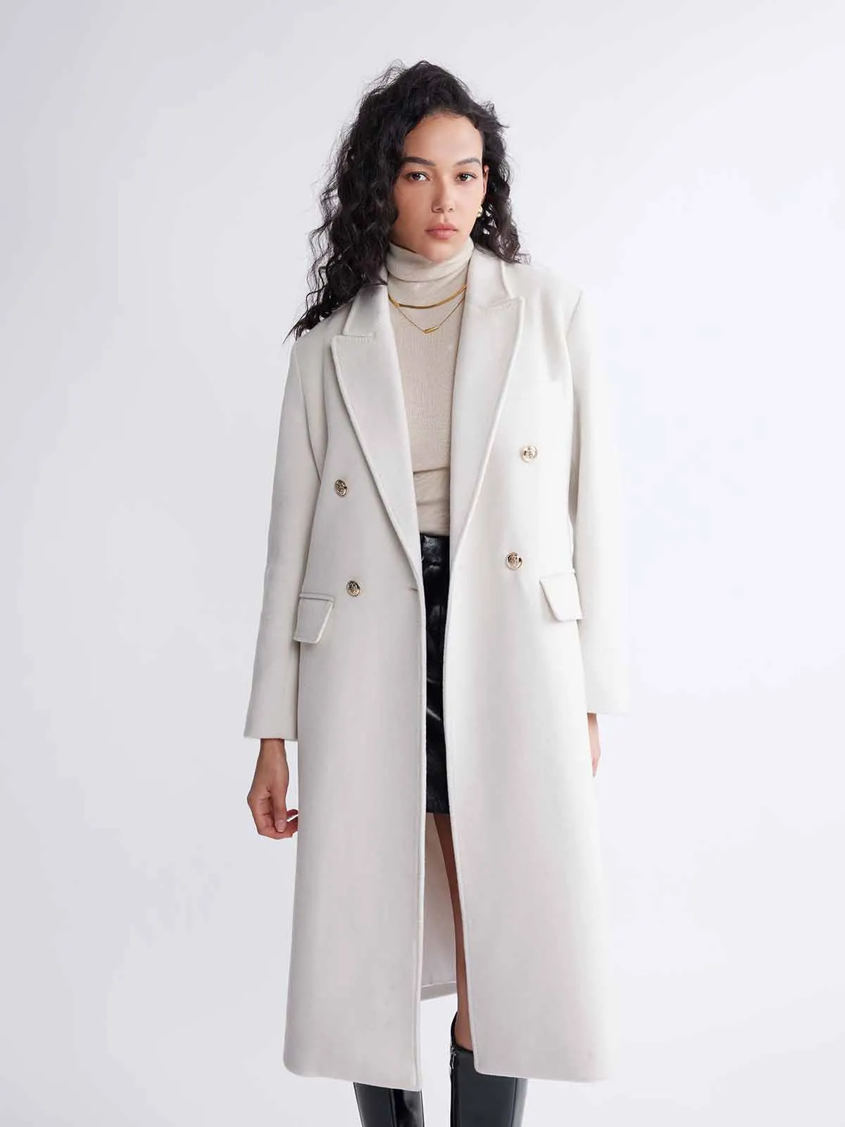 ASOBIO Classic Straight-Fitting Double-Breasted Soft Wool Coat