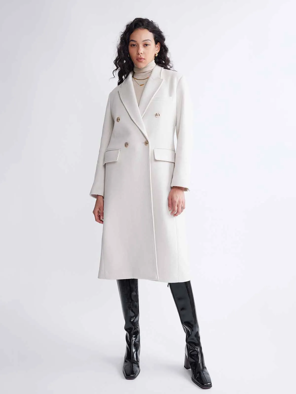 ASOBIO Classic Straight-Fitting Double-Breasted Soft Wool Coat