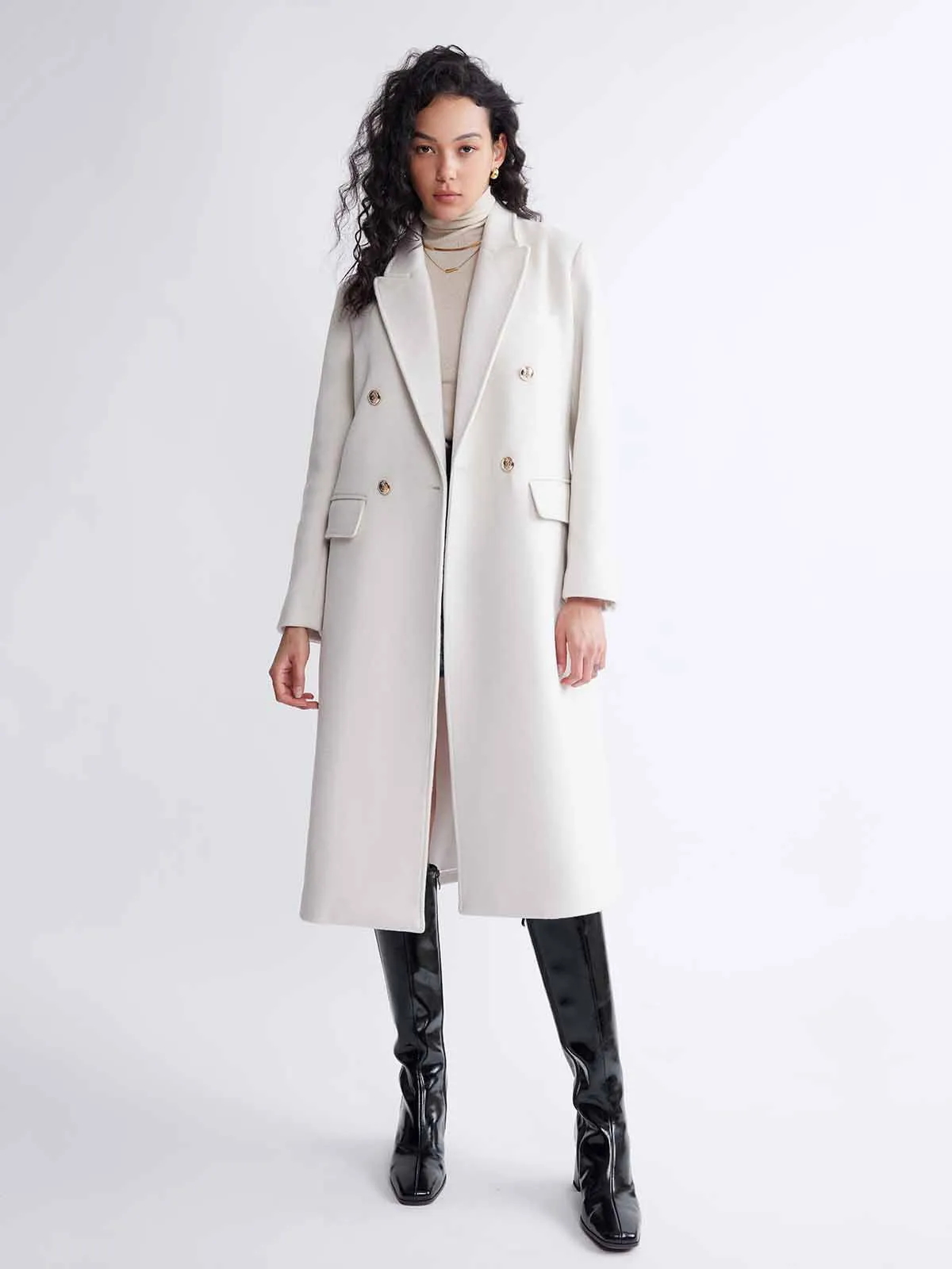 ASOBIO Classic Straight-Fitting Double-Breasted Soft Wool Coat