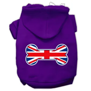 Bone Shaped United Kingdom (Union Jack) Flag Screen Print Pet Hoodies Purple Size XS (8)