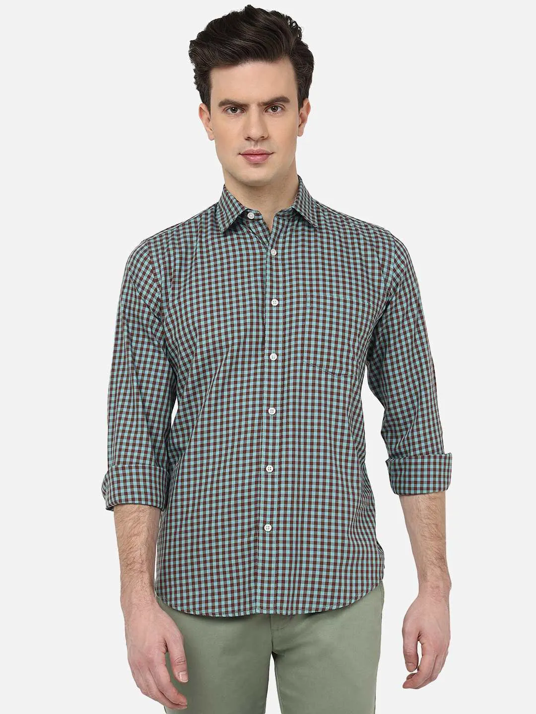 Brown Checked Smart Fit Semi Casual Shirt | Greenfibre