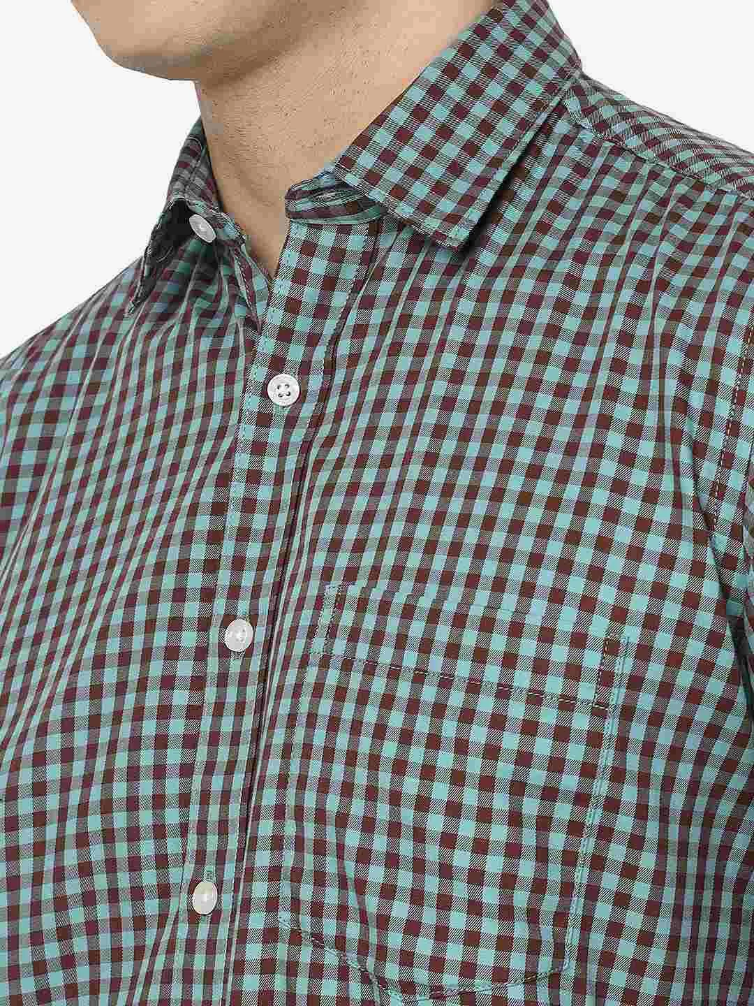 Brown Checked Smart Fit Semi Casual Shirt | Greenfibre