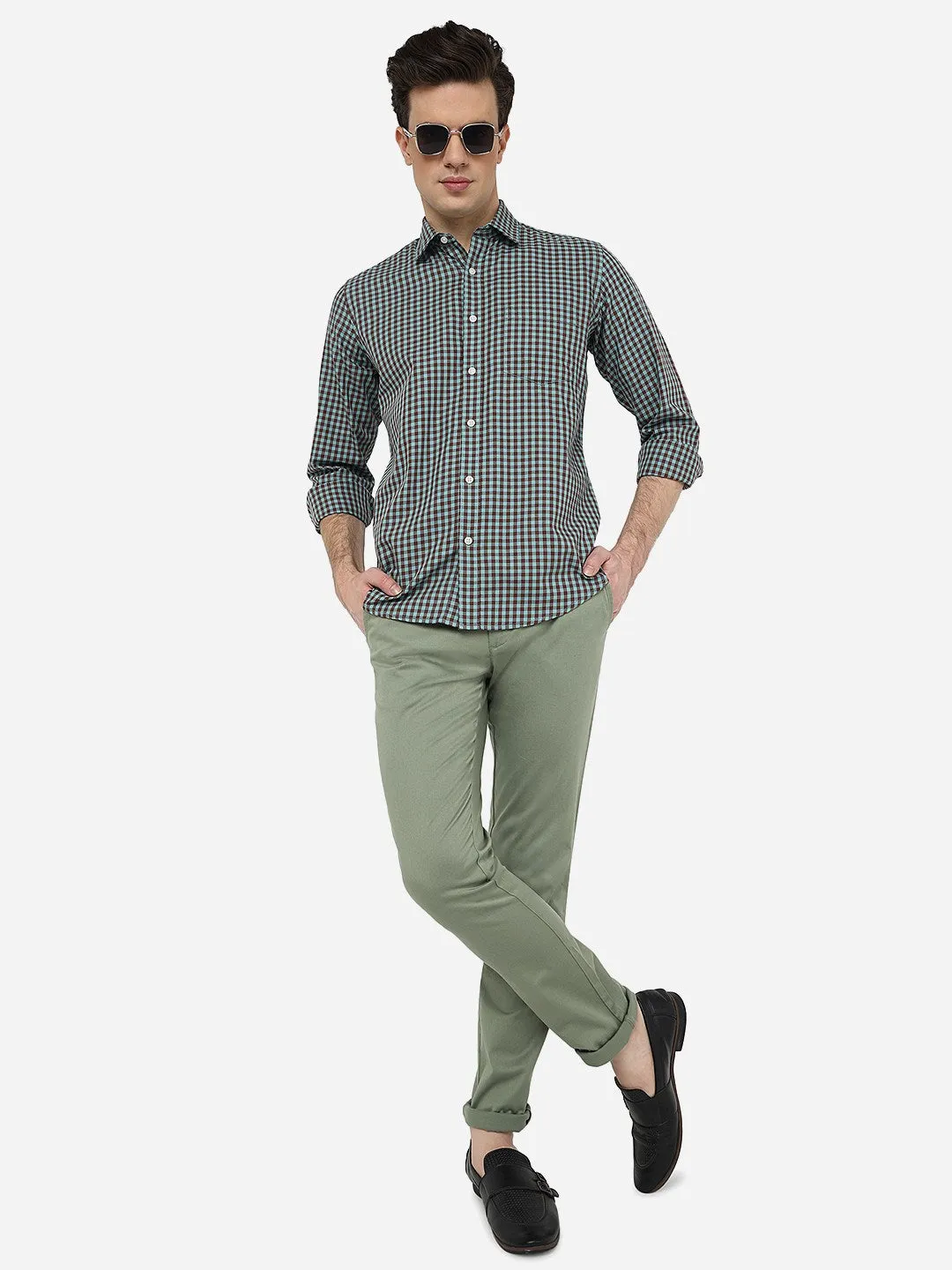 Brown Checked Smart Fit Semi Casual Shirt | Greenfibre