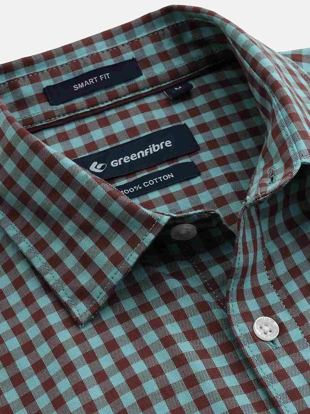 Brown Checked Smart Fit Semi Casual Shirt | Greenfibre