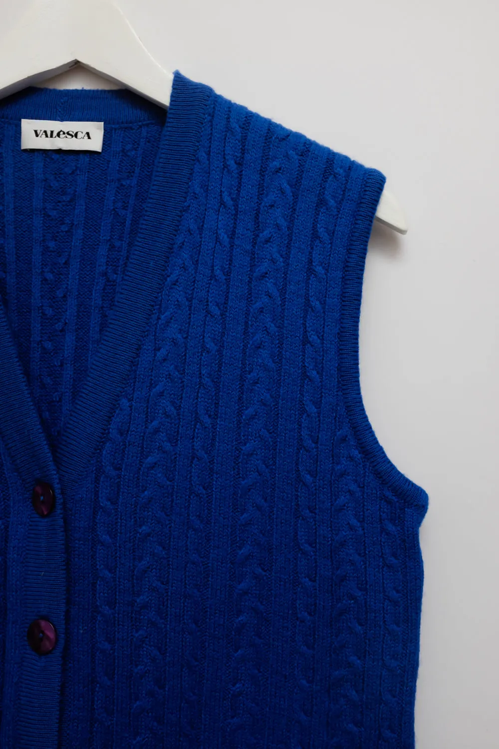 CABLE KNIT BLUE WOOL VINTAGE VEST