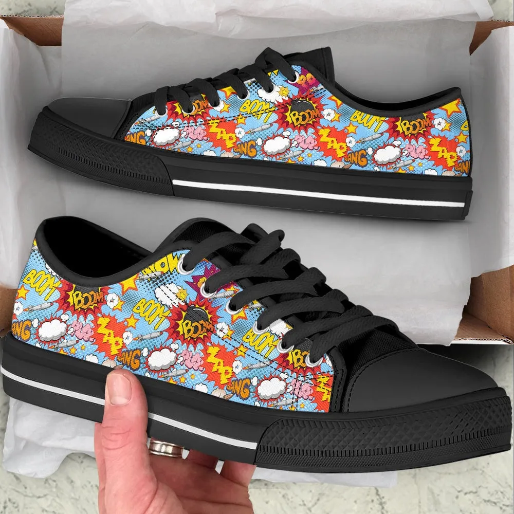 Comic Book Explosion Seamless Low Top Shoes, Canvas Shoes Design, Low Top Sneaker