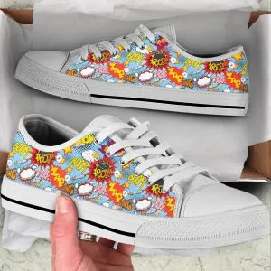 Comic Book Explosion Seamless Low Top Shoes, Canvas Shoes Design, Low Top Sneaker