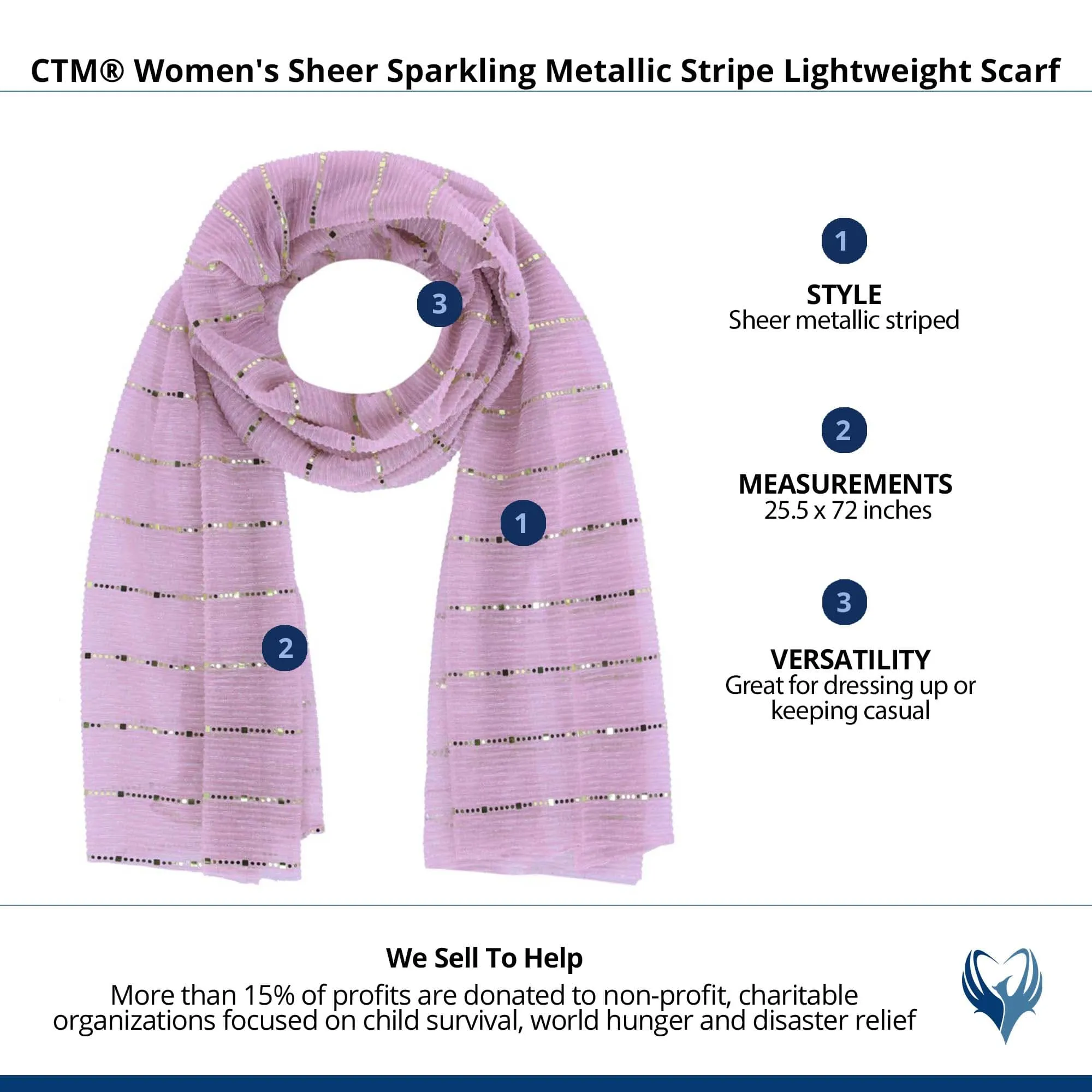 CTM® Women's Sheer Sparkling Metallic Stripe Lightweight Scarf