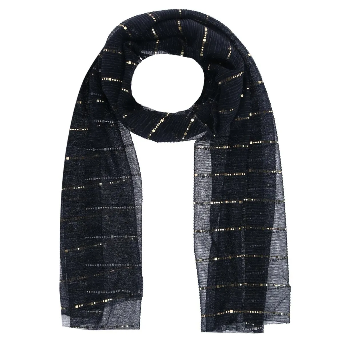 CTM® Women's Sheer Sparkling Metallic Stripe Lightweight Scarf