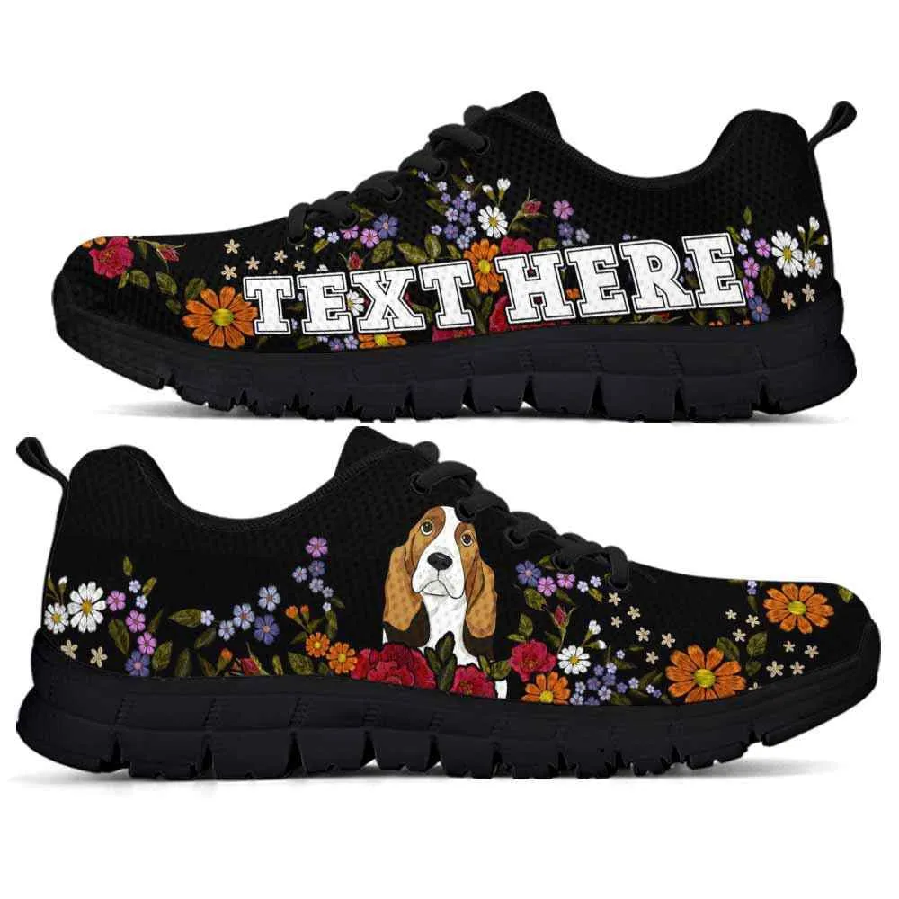 Custom Name Basset Sneaker, Basset Hound Colorful Flower Floral Dog Lovers Sneakers Gym Running Shoes, Best Running Shoes