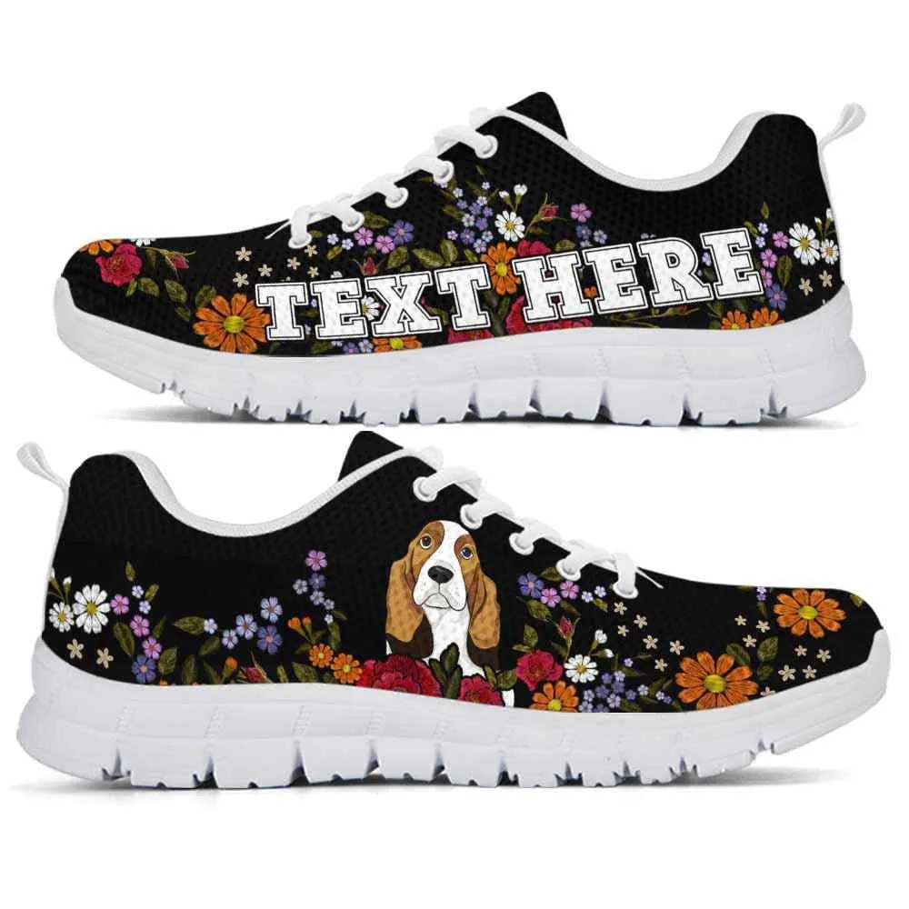 Custom Name Basset Sneaker, Basset Hound Colorful Flower Floral Dog Lovers Sneakers Gym Running Shoes, Best Running Shoes