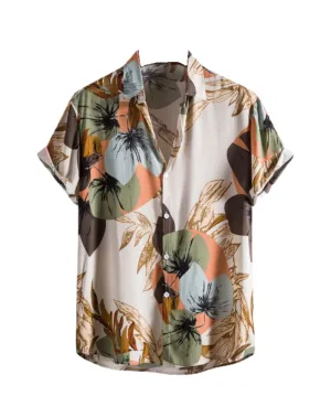 DHRUVI TRENDZ Men's Tropical Leaf Regular Fit Shirt (DT-MS-6061_Off White