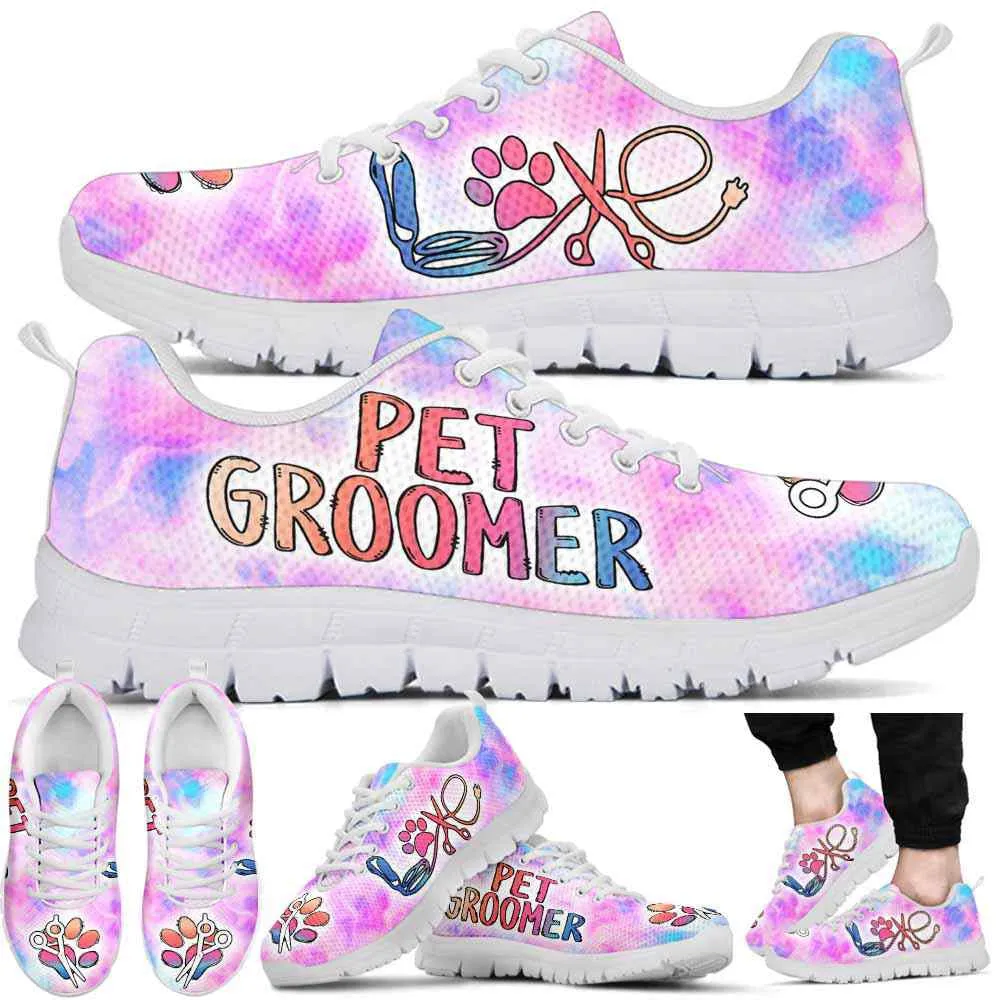 Dog Groomer Sneaker, Dog Groomer Pastel Background Love Sneakers Shoes, Best Running Shoes, Unique Gifts For Dog Lovers