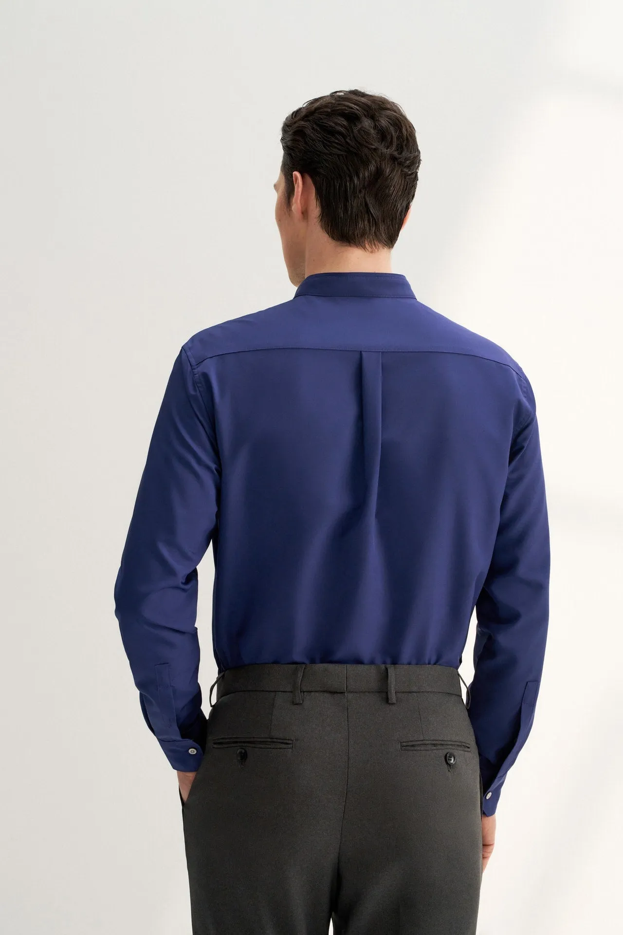 Dry Wicking Stand Collar Casual Shirt in Smart Fit Long Sleeve