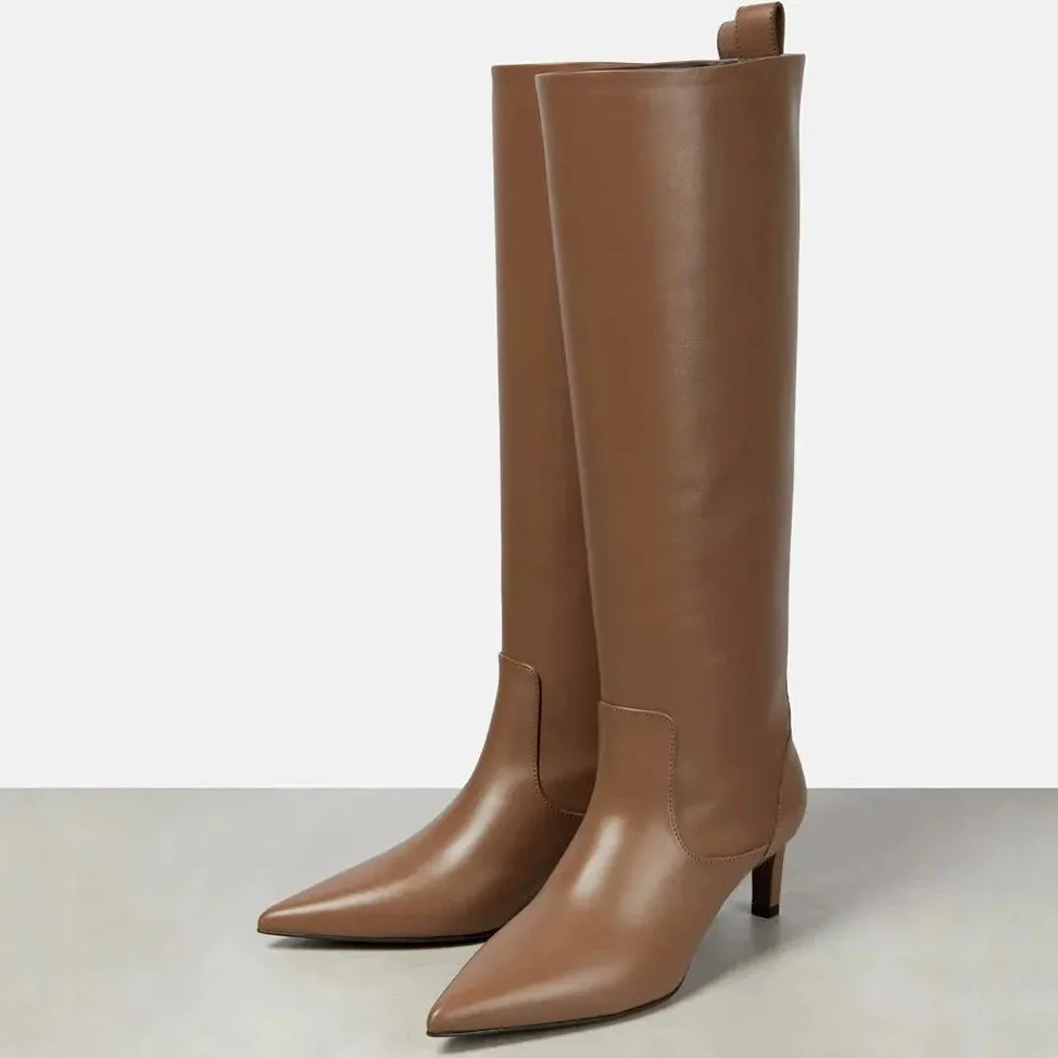 Elegant Leather Pointy Knee-High Boots