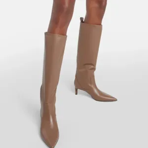 Elegant Leather Pointy Knee-High Boots