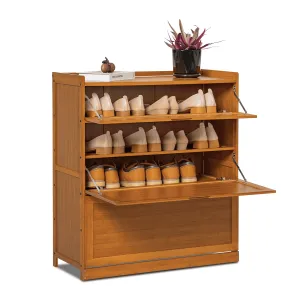 everyday Bamboo 9 Tier Shoe Organizer Modern Cabinet with Door 41 Pairs Heels Boots, Brown, Hallway Entryway