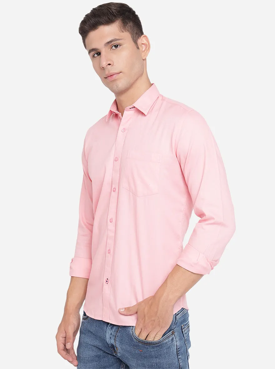 Flamingo Pink Solid Slim Fit Casual Shirt | Greenfibre