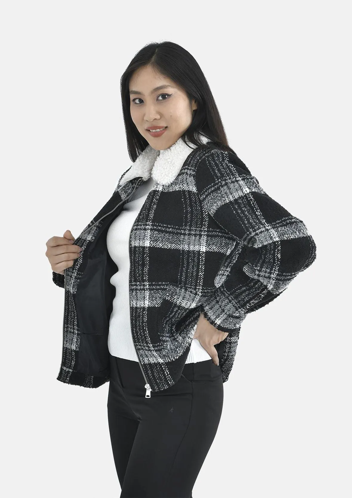 Fur Collar Check Trucker Jacket