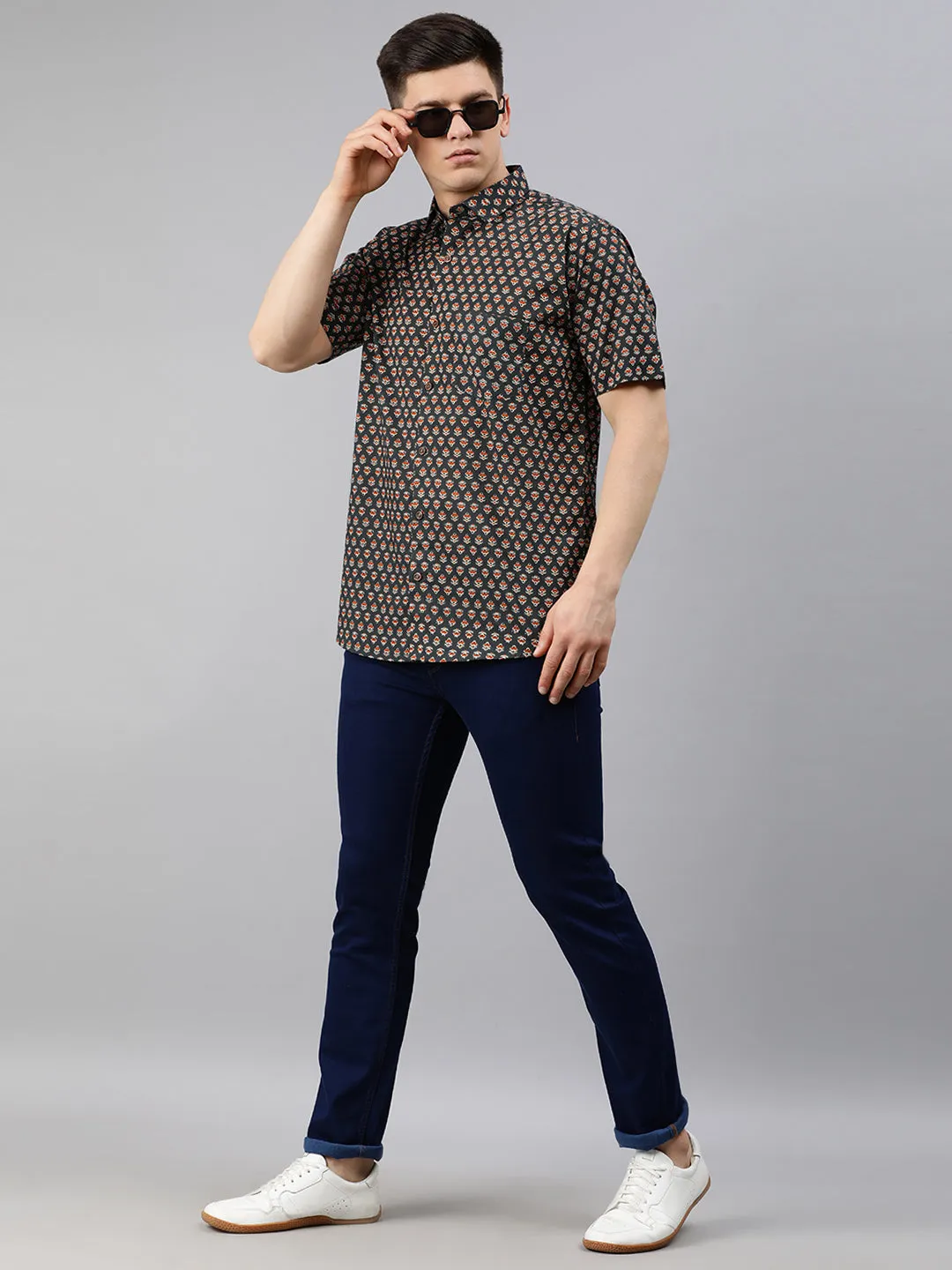 Gray Cotton Short Sleeves Shirts For Men-Mmh027