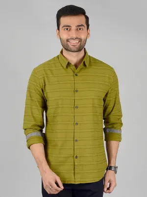 Green Striped Slim Fit Casual Shirt | Greenfibre