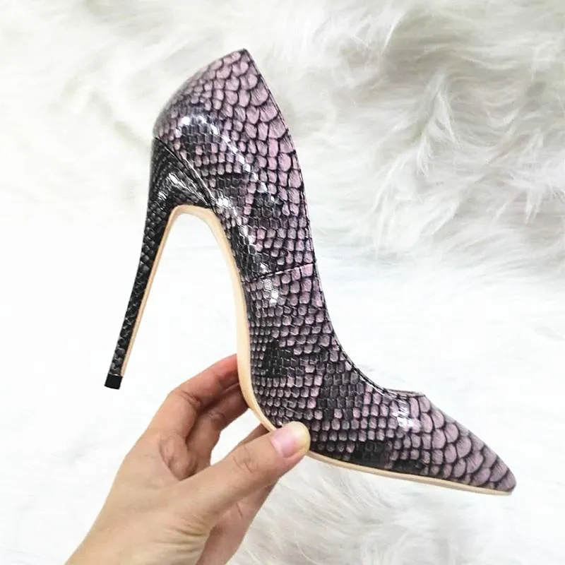 High-heels with purple snakeskin pattern, Fashion Evening Party Shoes, yy13