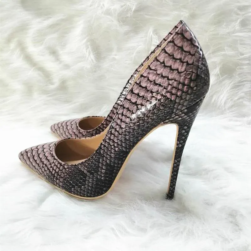 High-heels with purple snakeskin pattern, Fashion Evening Party Shoes, yy13