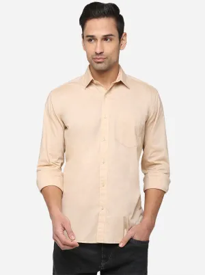 Hwheat Beige Solid Slim Fit Casual Shirt | JadeBlue