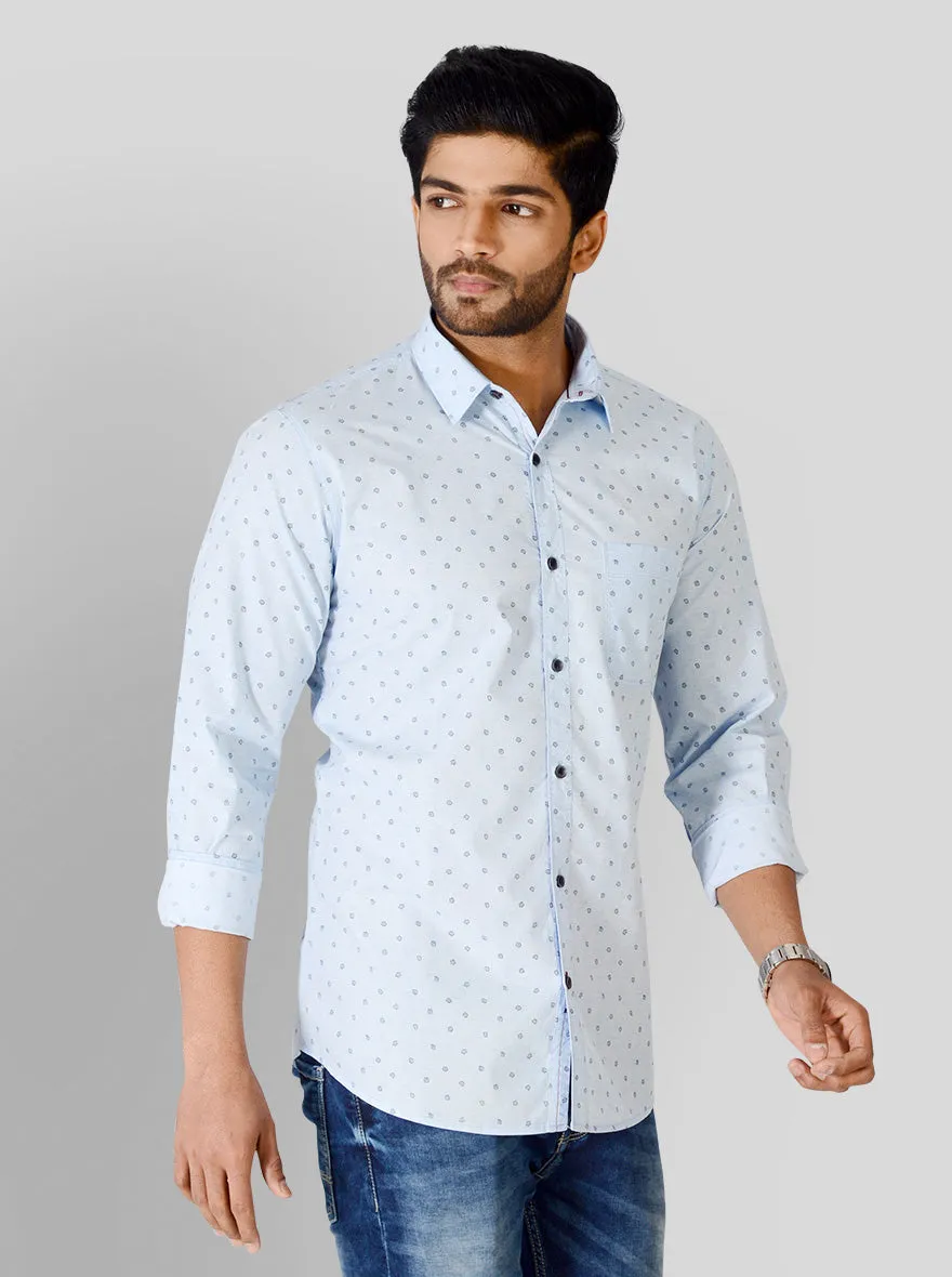 Ice Blue Printed Slim Fit Casual Shirt | JadeBlue