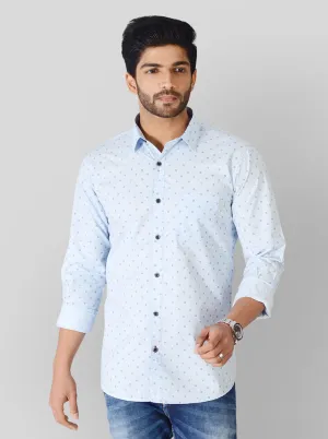 Ice Blue Printed Slim Fit Casual Shirt | JadeBlue