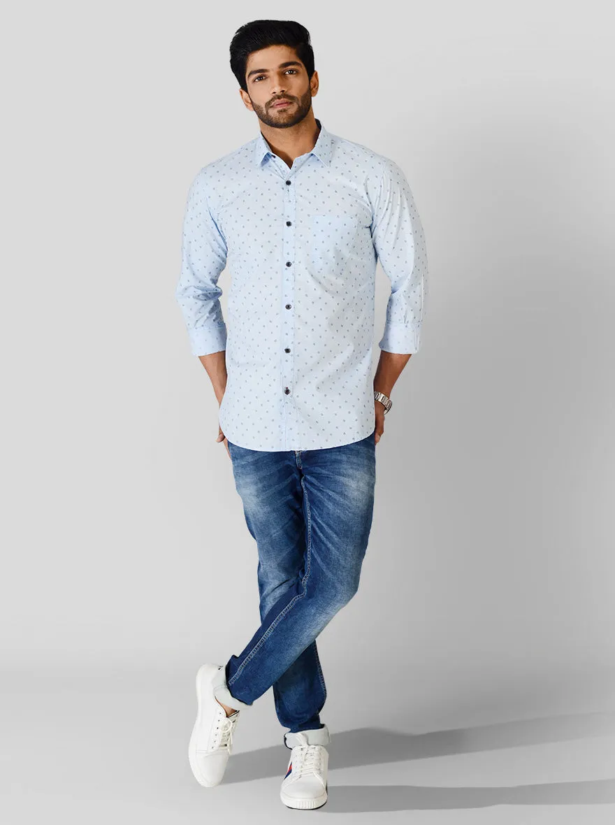 Ice Blue Printed Slim Fit Casual Shirt | JadeBlue