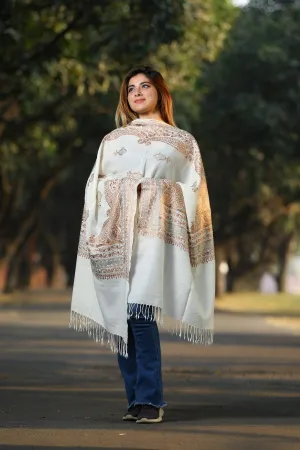 IVORY WHITE COLOUR KASHMIRI  STOLE WITH CLASSY SWAROVSKI WORK DEFINES FEMINISM AND ENHANCES SOPHISTICATION