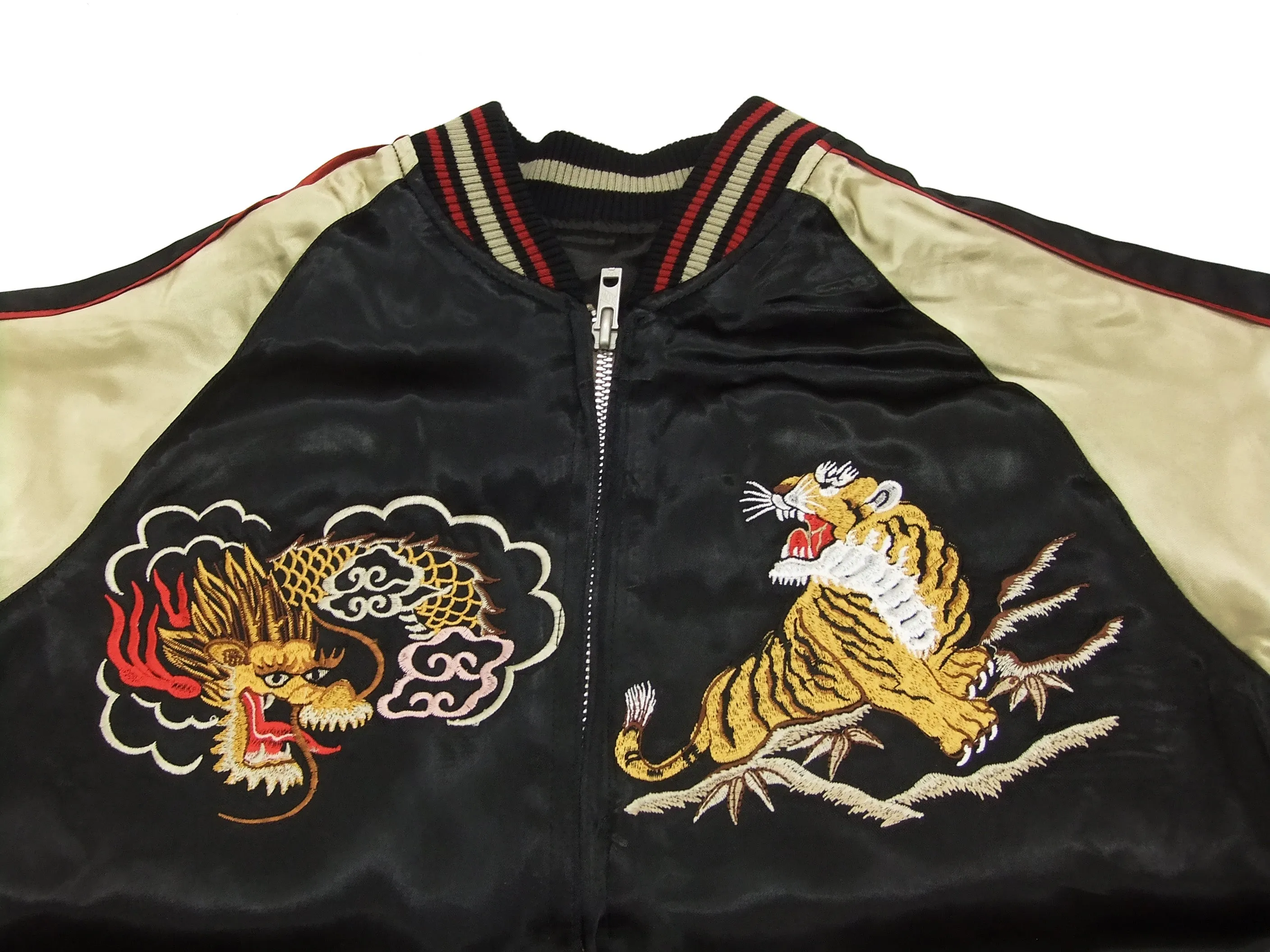 Japanesque Japanese Souvenir Jacket 3RSJ-028 Dragon Tiger Men's Sukajan Black/Beige