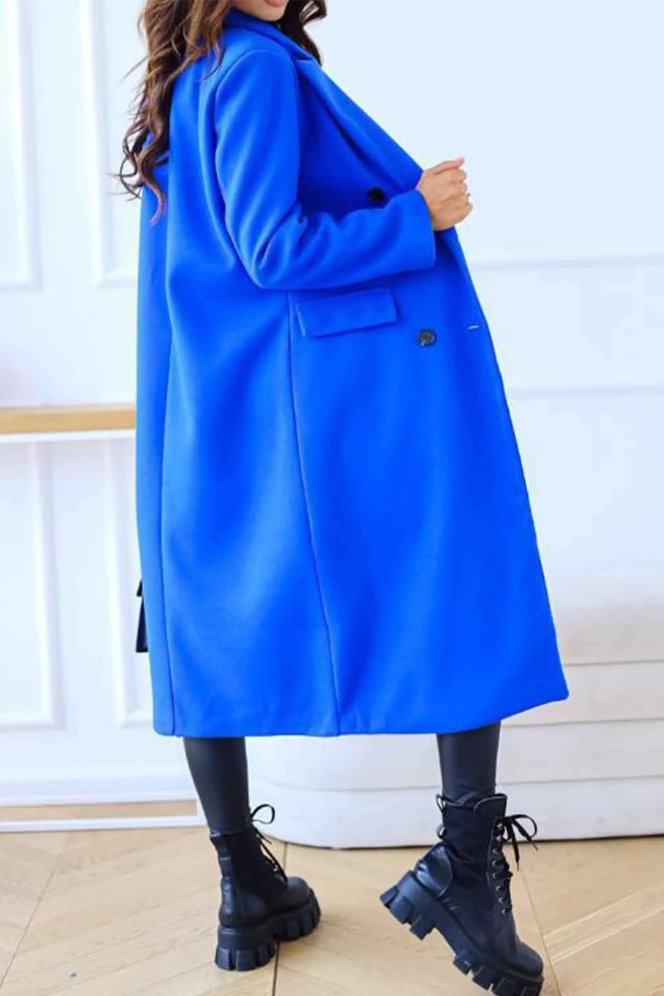 Lapel Double Breasted Long Sleeve Coat