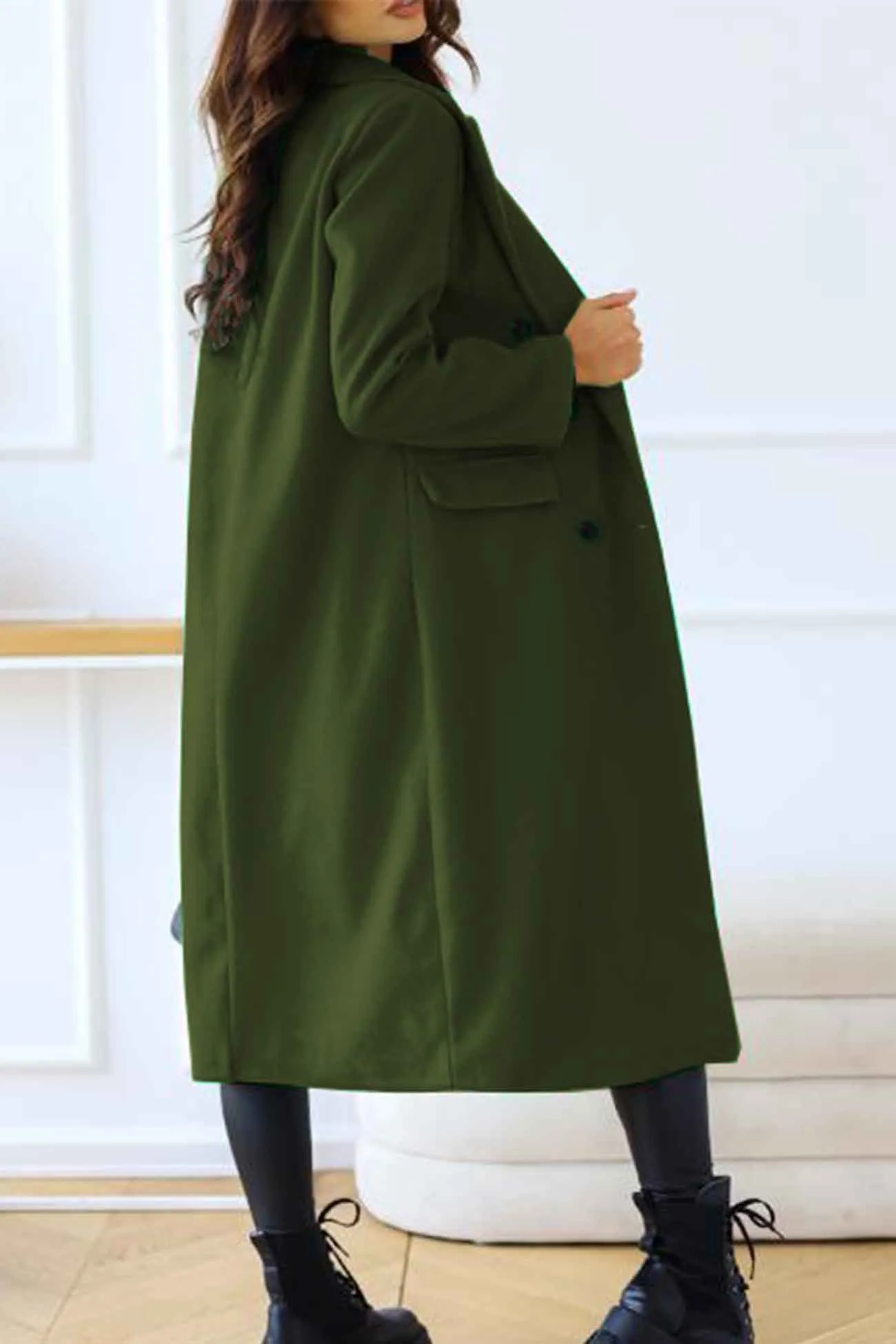 Lapel Double Breasted Long Sleeve Coat