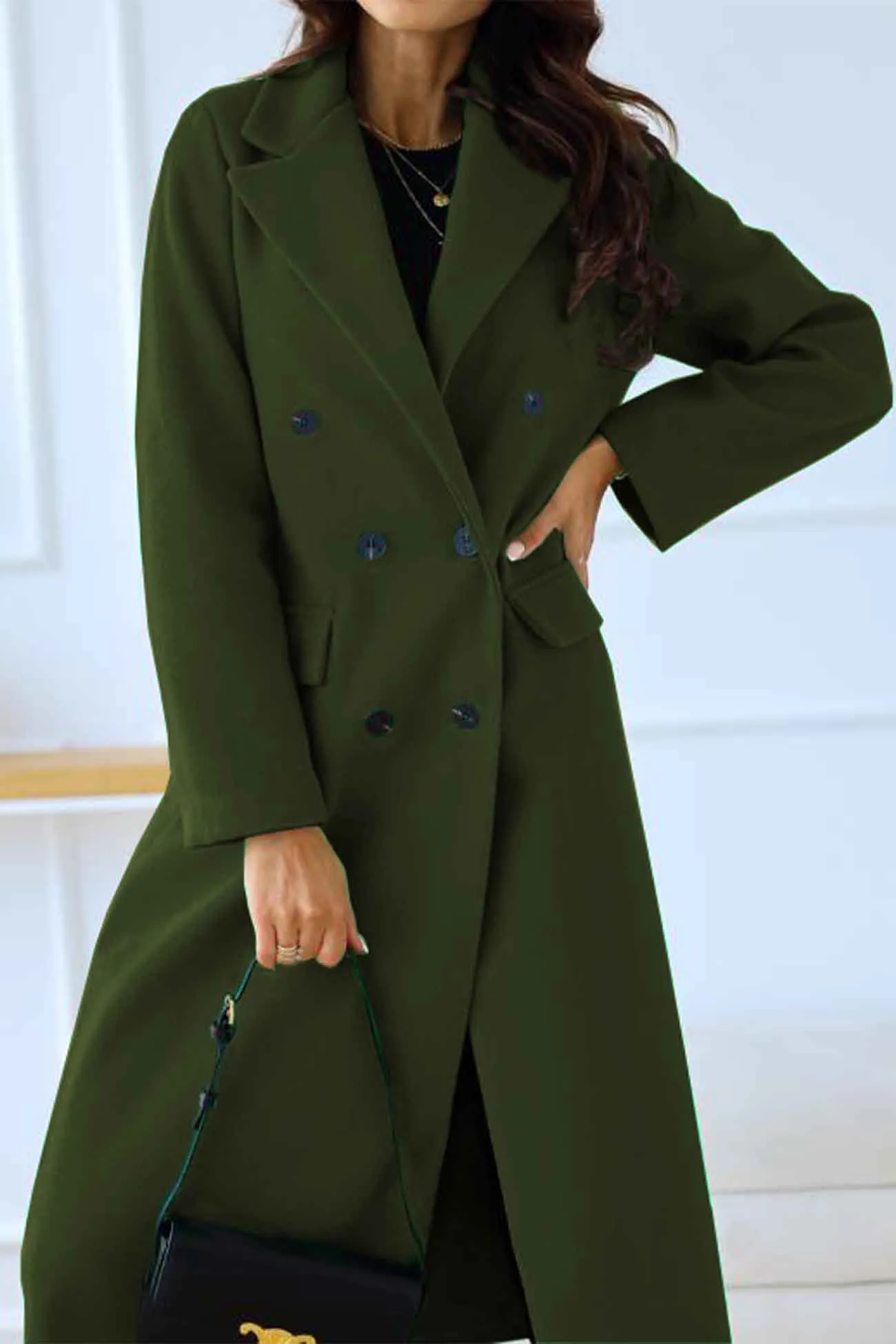 Lapel Double Breasted Long Sleeve Coat