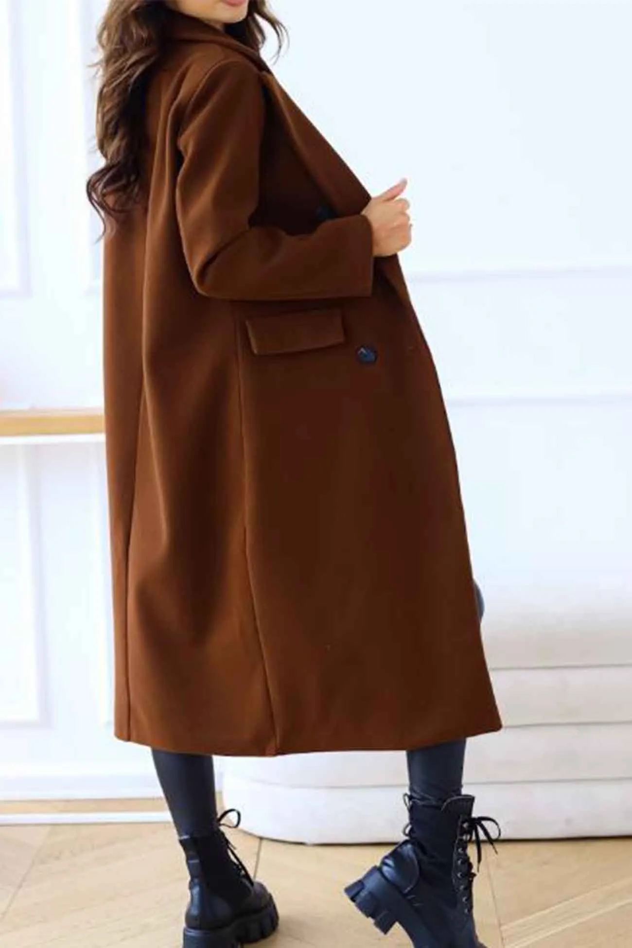 Lapel Double Breasted Long Sleeve Coat