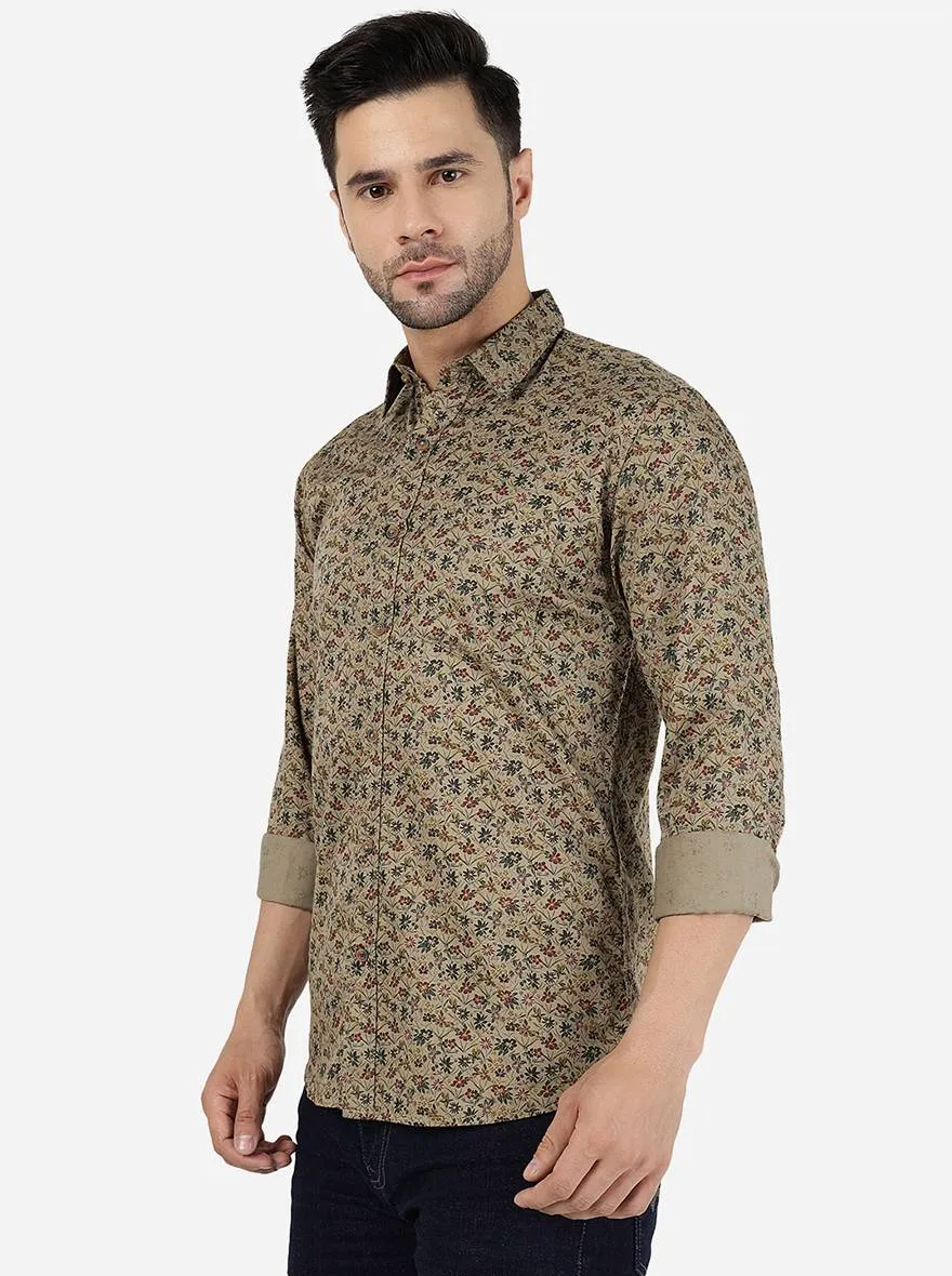 Light Olive Printed Slim Fit Casual Shirt | JadeBlue