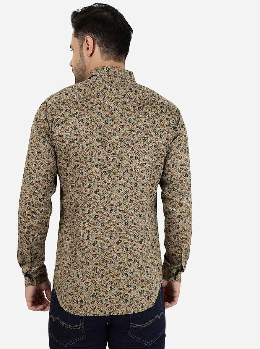 Light Olive Printed Slim Fit Casual Shirt | JadeBlue