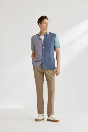 Linen Blend Colour Blocking Casual Shirt in Smart Fit