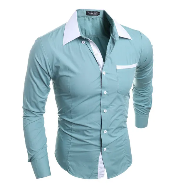 Men Shirt Luxury Brand 2016 Male Long Sleeve Shirts Casual Mens Simple Solid Single Breasted Slim Fit Dress Shirts Mens X5209