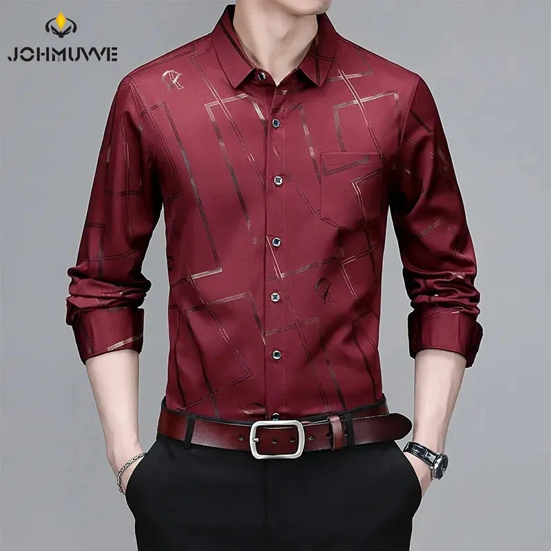 Men's Casual and Fashionable Long Sleeved Printed Shirt, Non Ironing and Wrinkle Resistant Business Top