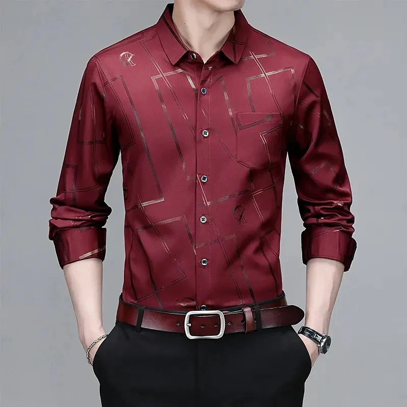 Men's Casual and Fashionable Long Sleeved Printed Shirt, Non Ironing and Wrinkle Resistant Business Top