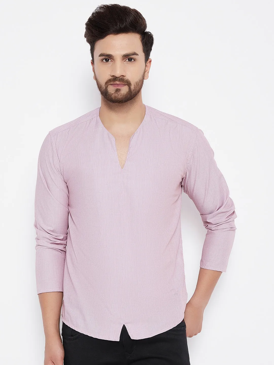 Men's Woven Design Straight Short Kurta - Even Apparels