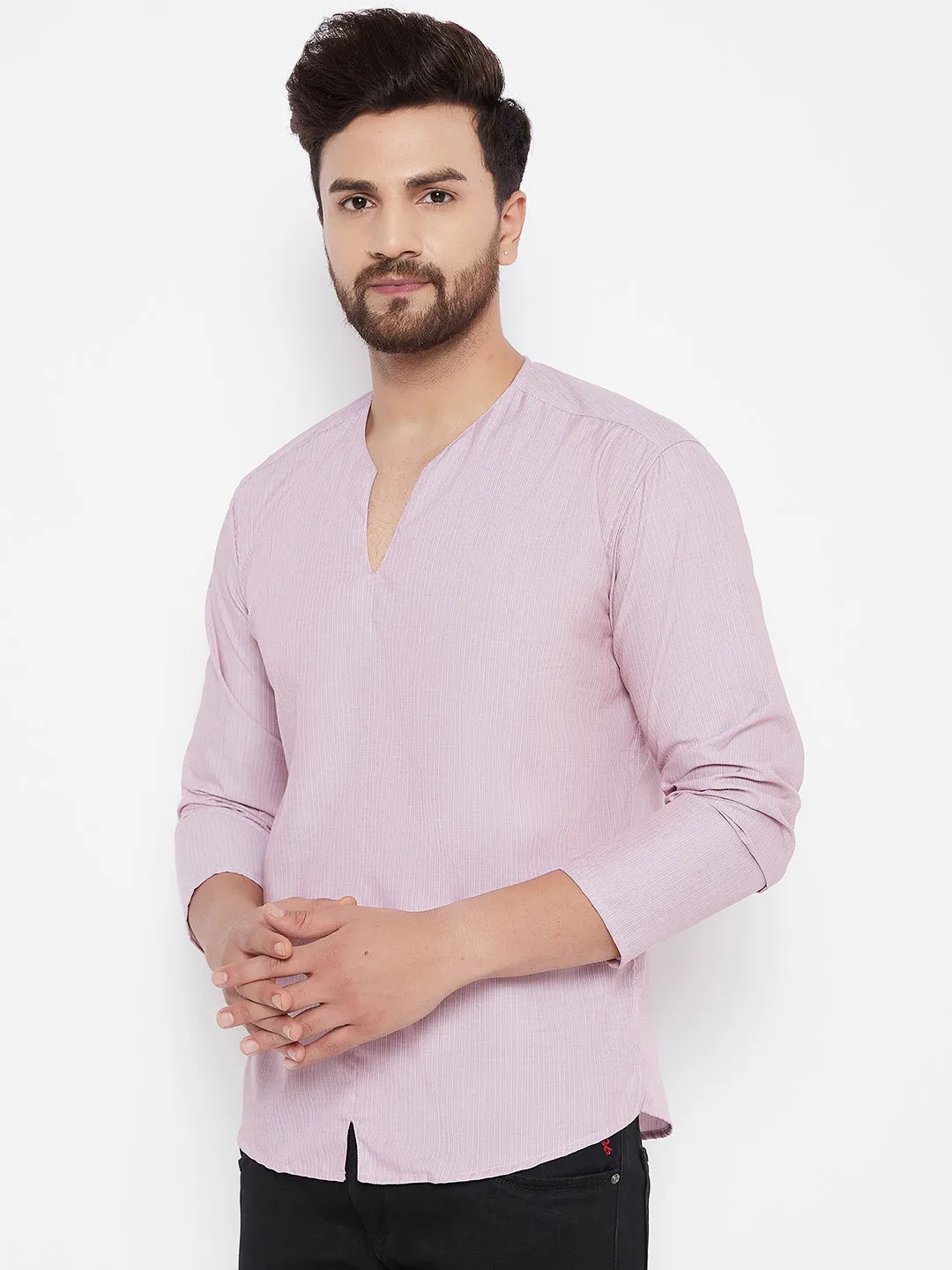 Men's Woven Design Straight Short Kurta - Even Apparels