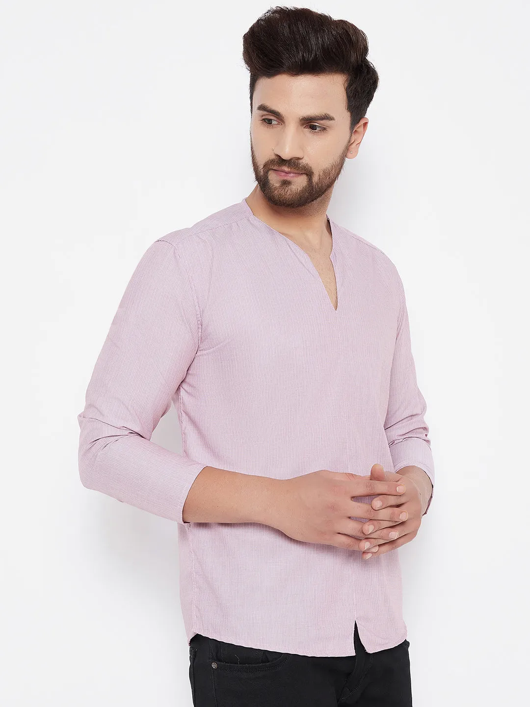 Men's Woven Design Straight Short Kurta - Even Apparels