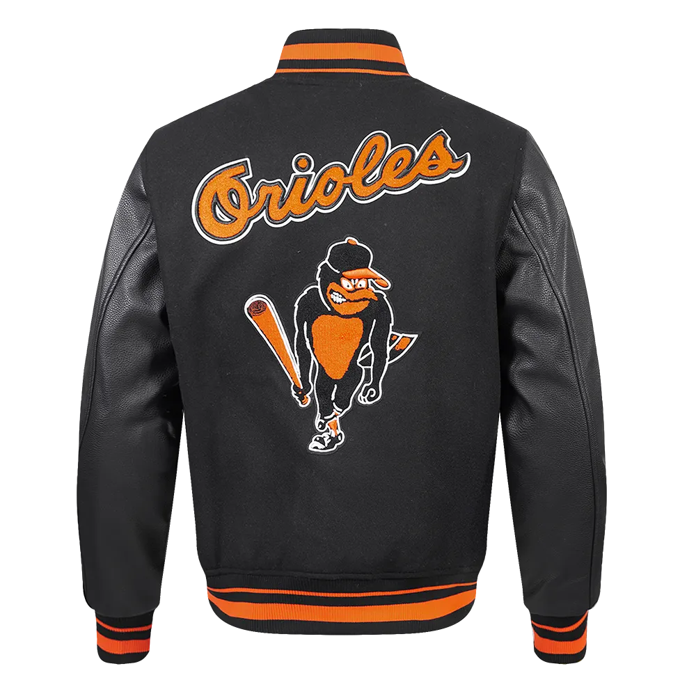 MLB BALTIMORE ORIOLES RETRO CLASSIC MEN'S RIB WOOL VARSITY JACKET (BLACK/ORANGE)